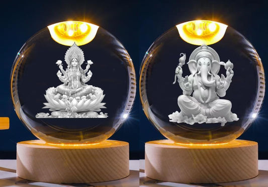 CarFrill 3D Galaxy Crystal Ball Ganesh Crystal Ball Birthday Gift Pack of 2 (Ganesh Laxmi)
